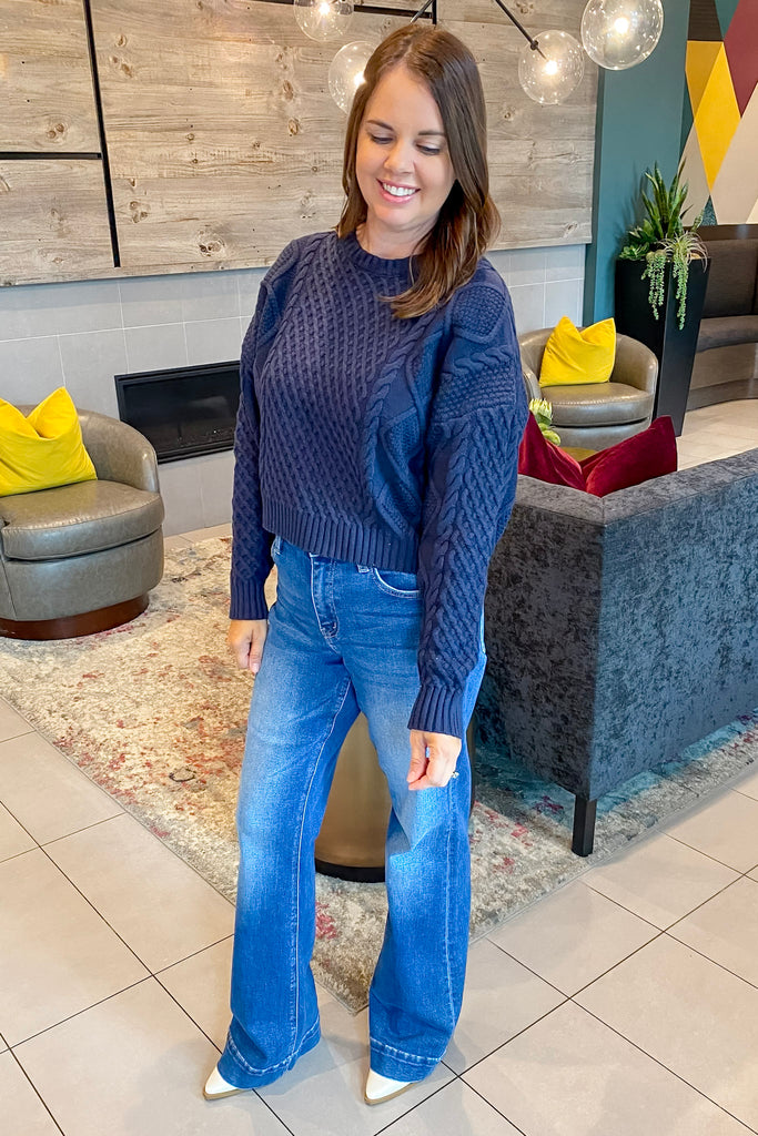 Winter Dreams Braided Navy Sweater - Lyla's: Clothing, Decor & More - Plano Boutique