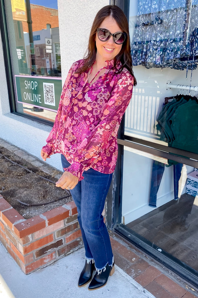 All The Glam Floral Print Burgundy Top - Lyla's: Clothing, Decor & More - Plano Boutique