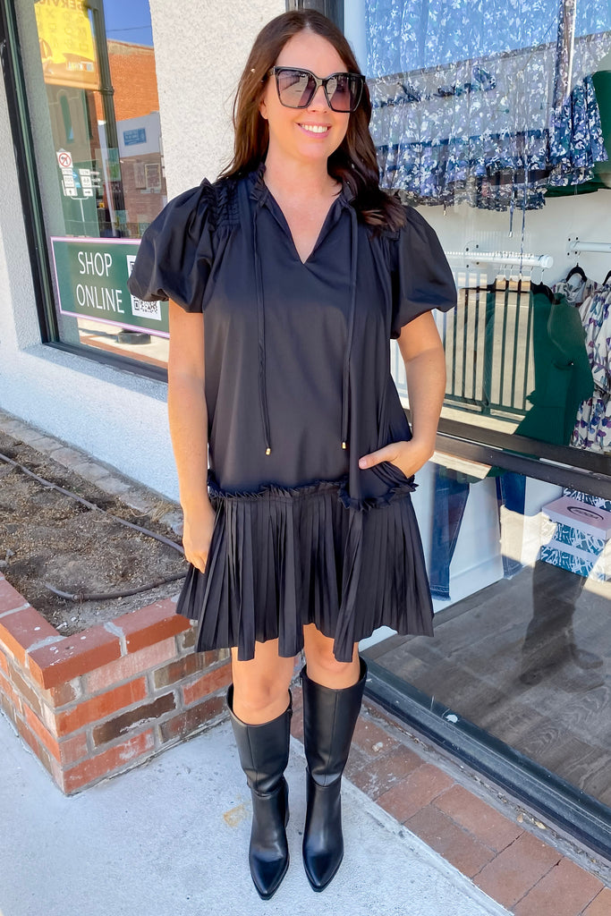 What A Feeling Pleated Black Dress - Lyla's: Clothing, Decor & More - Plano Boutique