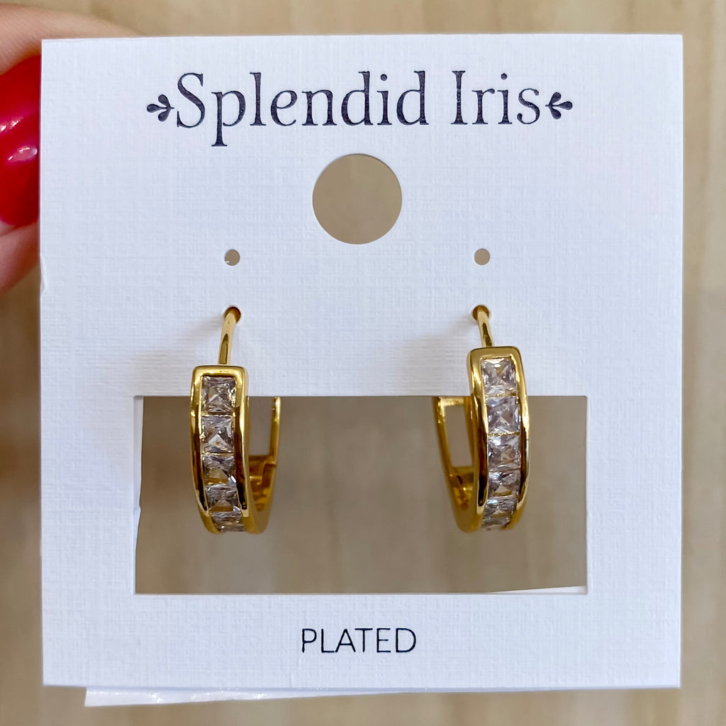 Large Gold Huggies With Square Cubic Zirconia - Lyla's: Clothing, Decor & More - Plano Boutique