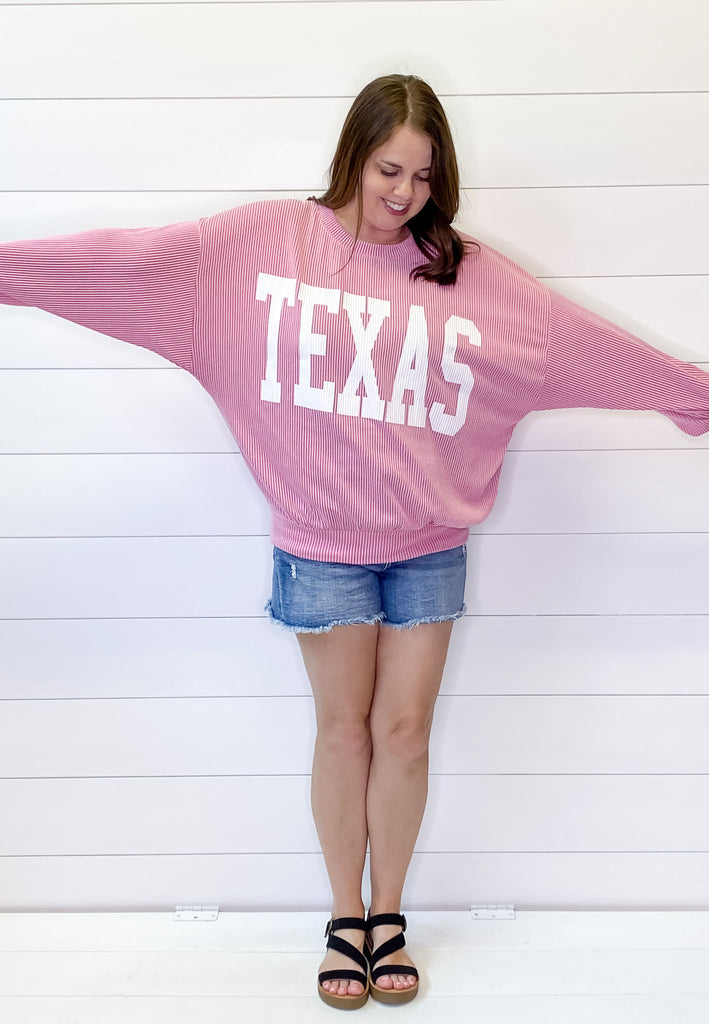 Texas Corduroy Graphic Pink Sweater - Lyla's: Clothing, Decor & More - Plano Boutique