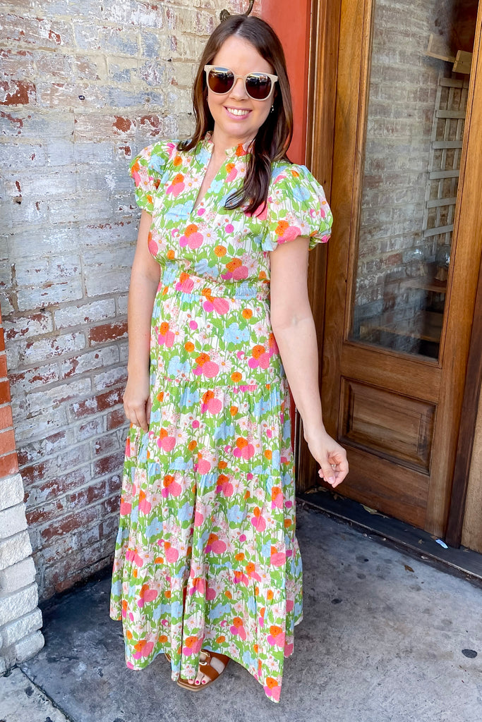 Garden Whisper Floral Print Marigold Midi Dress - Lyla's: Clothing, Decor & More - Plano Boutique
