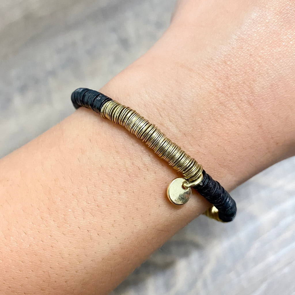 Grace Two Color Block Stretch Bracelet Black and Gold by Ink & Alloy - Lyla's: Clothing, Decor & More - Plano Boutique