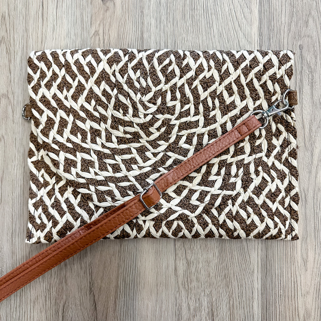 Brown and Tan Pattern Straw Crossbody Handbag - Lyla's: Clothing, Decor & More - Plano Boutique