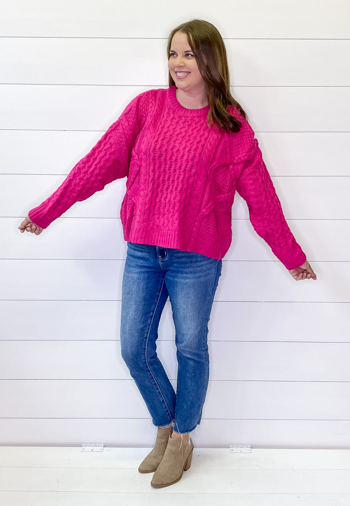 Electric Braided Fuchsia Sweater - Lyla's: Clothing, Decor & More - Plano Boutique