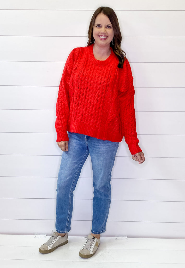Electric Braided Red Sweater - Lyla's: Clothing, Decor & More - Plano Boutique