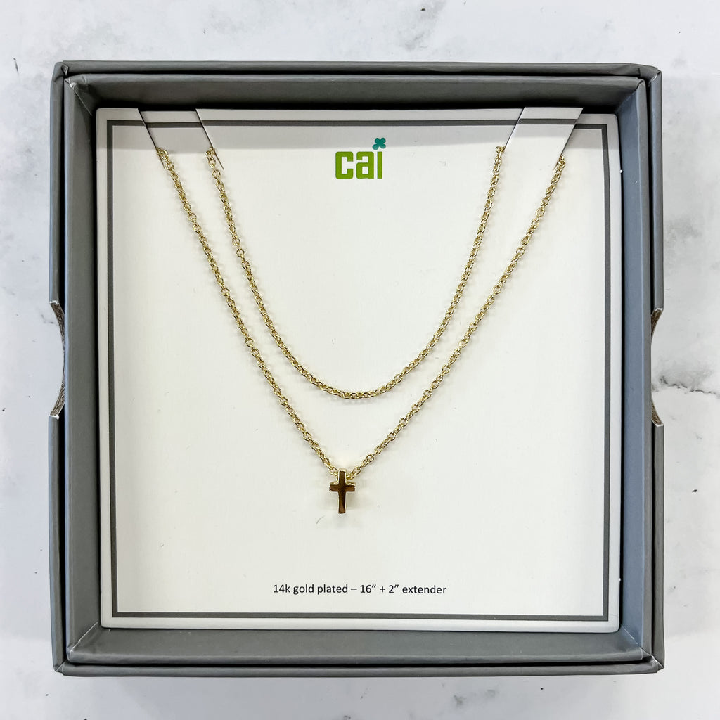 Gold Cross Dainty Chain Layering Necklace - Lyla's: Clothing, Decor & More - Plano Boutique