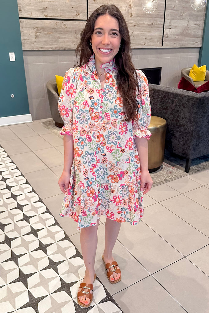 Vivid Bliss Floral Print Cream Dress - Lyla's: Clothing, Decor & More - Plano Boutique