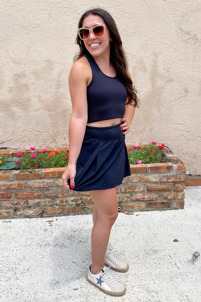 Athleisure Two Pleat Black Active Tennis Skirt - Lyla's: Clothing, Decor & More - Plano Boutique