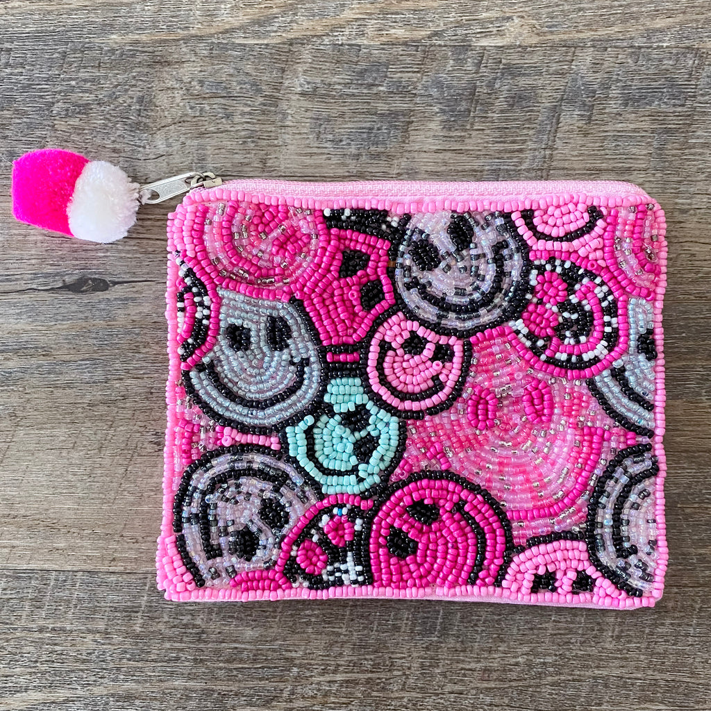 Multi Smiley Face Beaded Pouch - Lyla's: Clothing, Decor & More - Plano Boutique