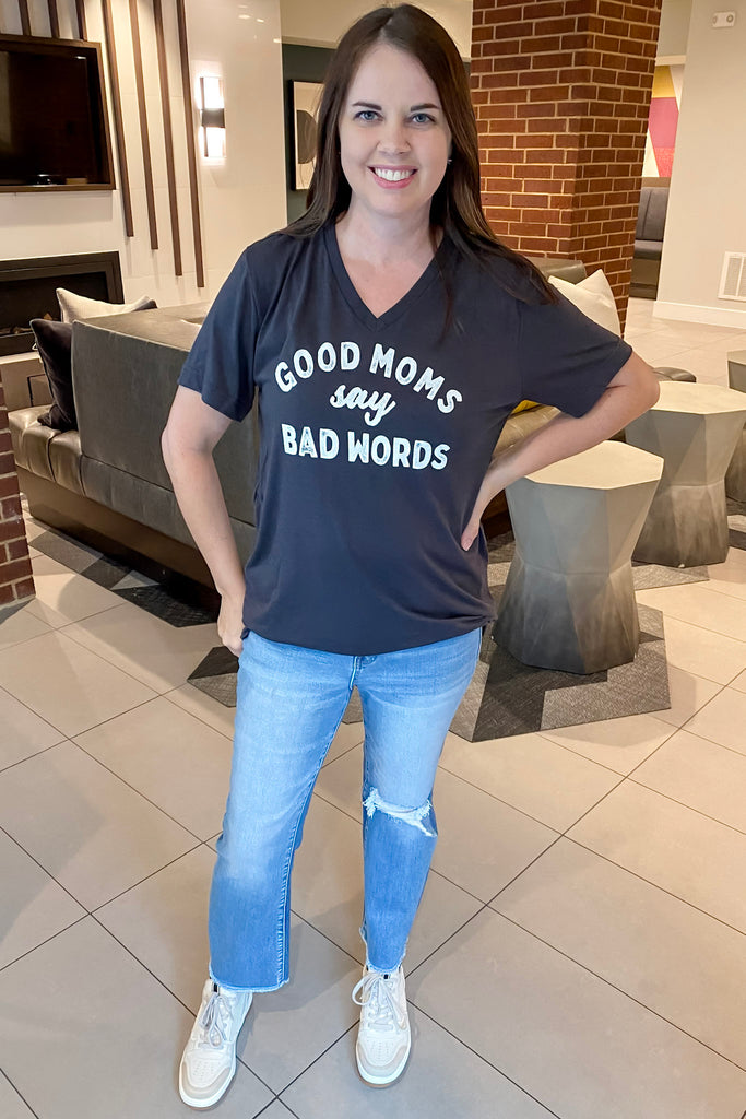 Good Moms Say Bad Words Grey Top - Lyla's: Clothing, Decor & More - Plano Boutique