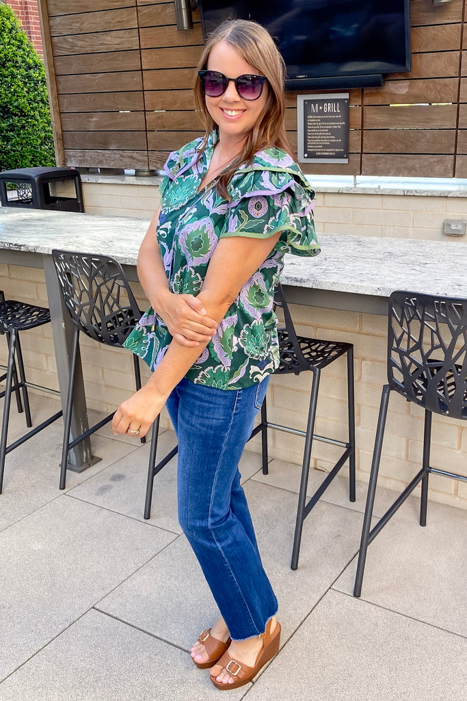 Stroll Around Floral Print Green Top - Lyla's: Clothing, Decor & More - Plano Boutique