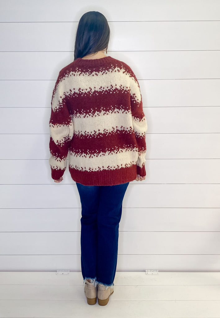 Brick and Cream Striped Sweater - Lyla's: Clothing, Decor & More - Plano Boutique