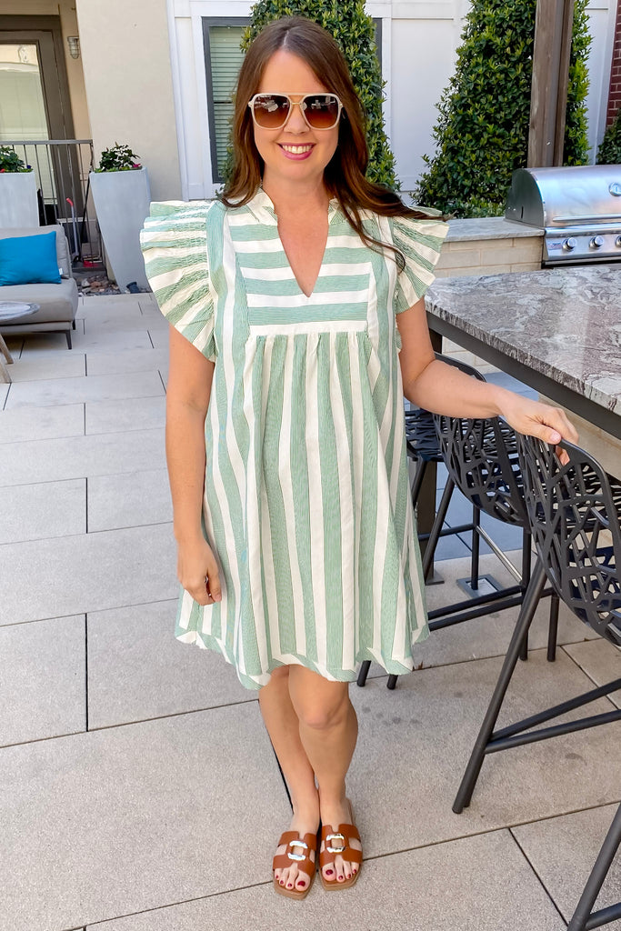 Sail Away Striped Green Dress - Lyla's: Clothing, Decor & More - Plano Boutique