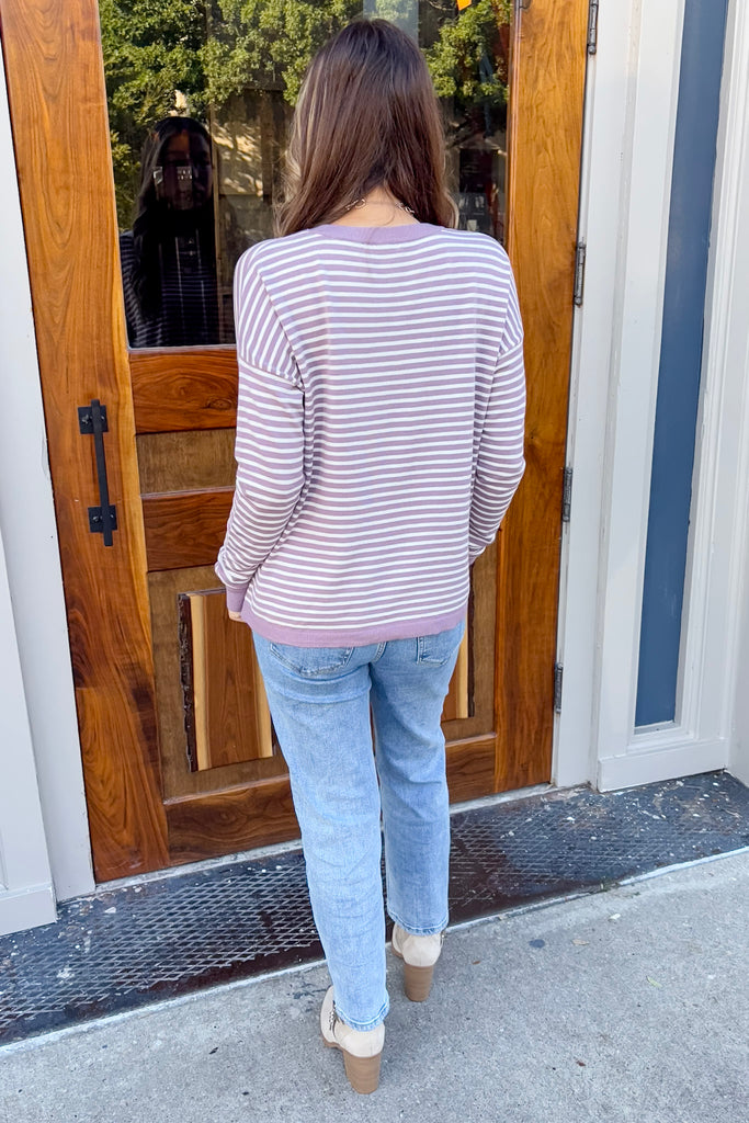 Dusty Lavender Love Striped Sweater - Lyla's: Clothing, Decor & More - Plano Boutique
