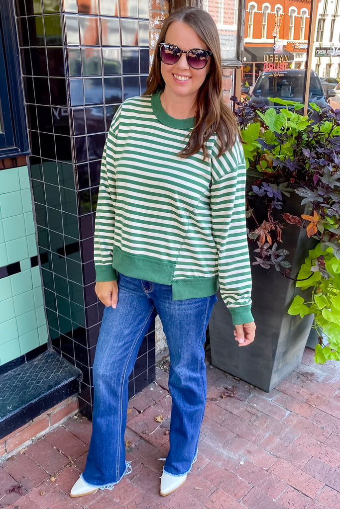 Spirit Of the Season Striped Hunter Green Sweater - Lyla's: Clothing, Decor & More - Plano Boutique