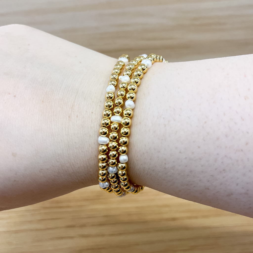 Freshwater Pearl and Gold 4mm Stack Bracelet by Splendid Iris - Lyla's: Clothing, Decor & More - Plano Boutique