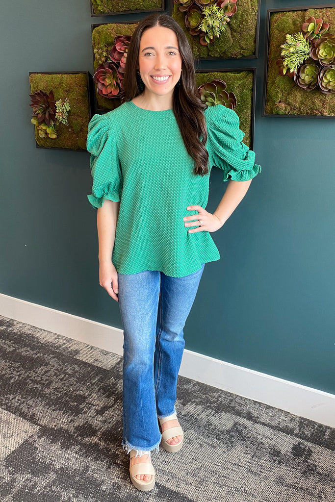 Lovely Green Pleated Puff Sleeve Top - Lyla's: Clothing, Decor & More - Plano Boutique