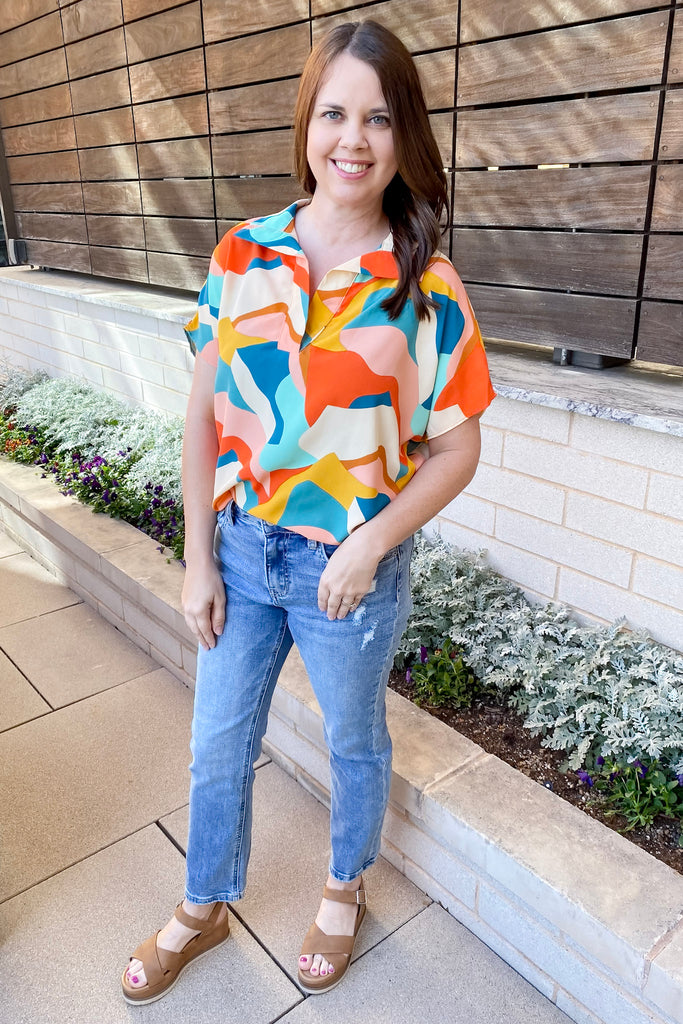 Whats Going On Orange Print Collar Top - Lyla's: Clothing, Decor & More - Plano Boutique