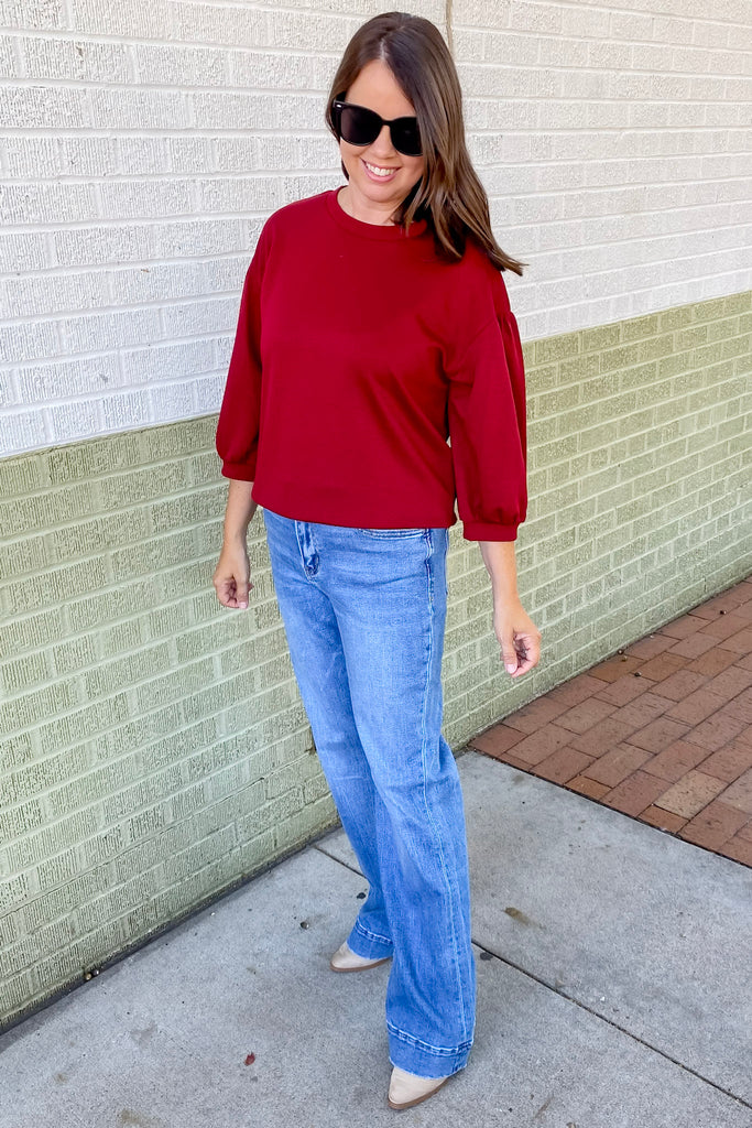 Bella Blue Lotus High Rise Trouser Hem Relaxed Flare Jeans by Vervet - Lyla's: Clothing, Decor & More - Plano Boutique