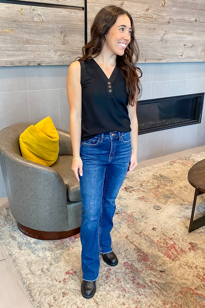 Pretty Please Henley Jet Black Tank - Lyla's: Clothing, Decor & More - Plano Boutique