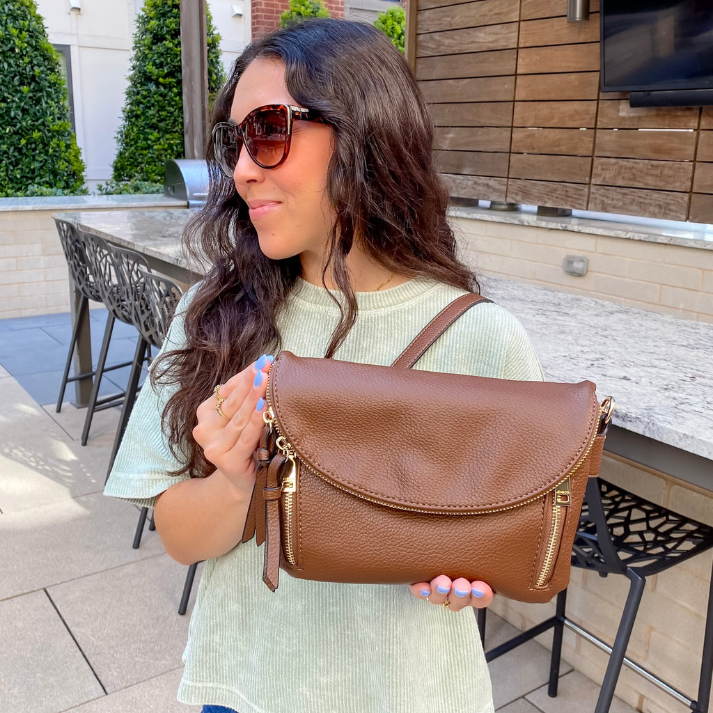 Jen & Co Aubree Flapover Crossbody Bag - Brown - Lyla's: Clothing, Decor & More - Plano Boutique