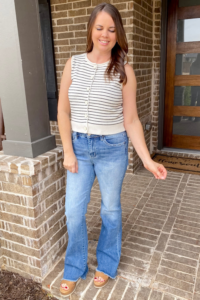Now I Can Striped Button Top Cream Top - Lyla's: Clothing, Decor & More - Plano Boutique