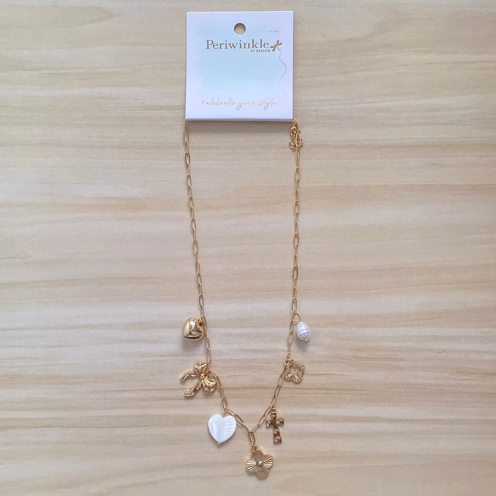 Gold And White Assorted Charm Necklace - Lyla's: Clothing, Decor & More - Plano Boutique