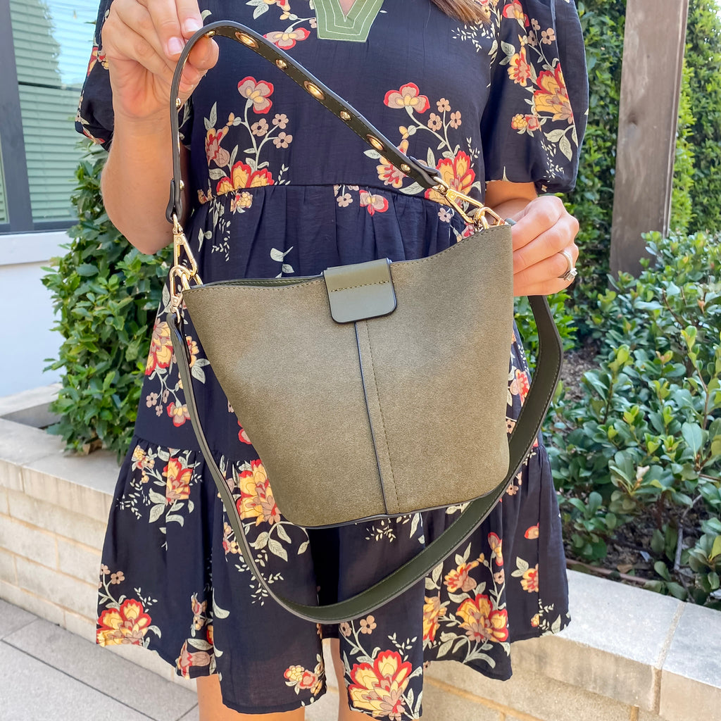 Jen & Co Farrah Vegan Bucket Bag - Olive Suede - Lyla's: Clothing, Decor & More - Plano Boutique