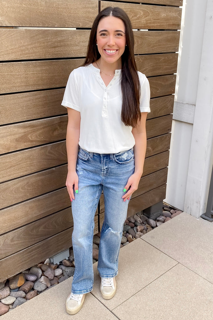 Everyday Ease Henley Ivory Top - Lyla's: Clothing, Decor & More - Plano Boutique