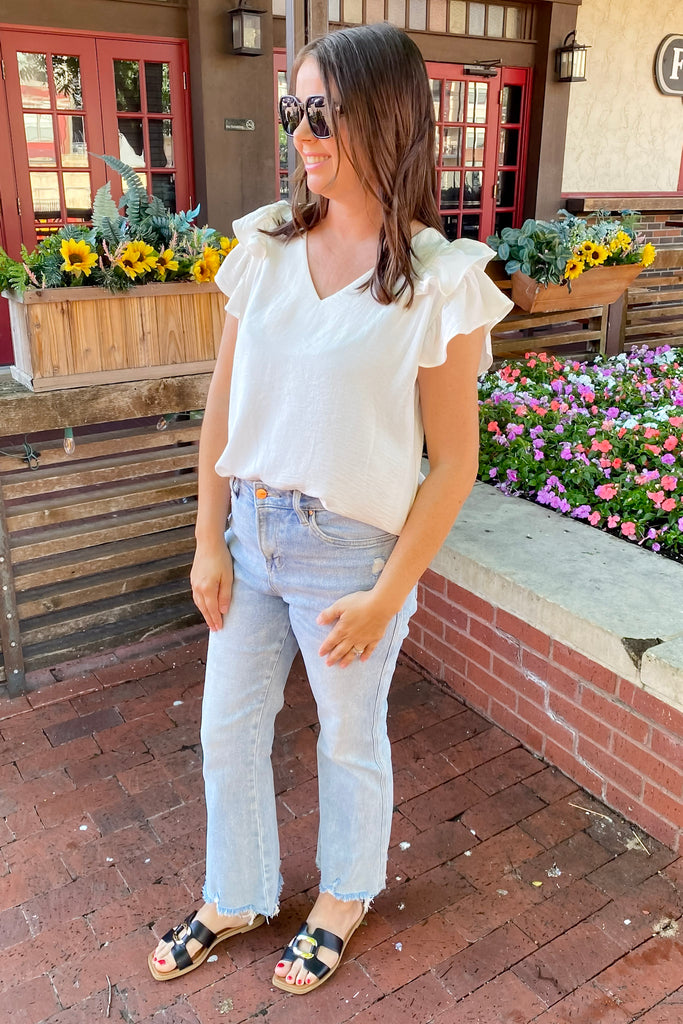 Time To Go Ruffle Sleeve Off White Top - Lyla's: Clothing, Decor & More - Plano Boutique