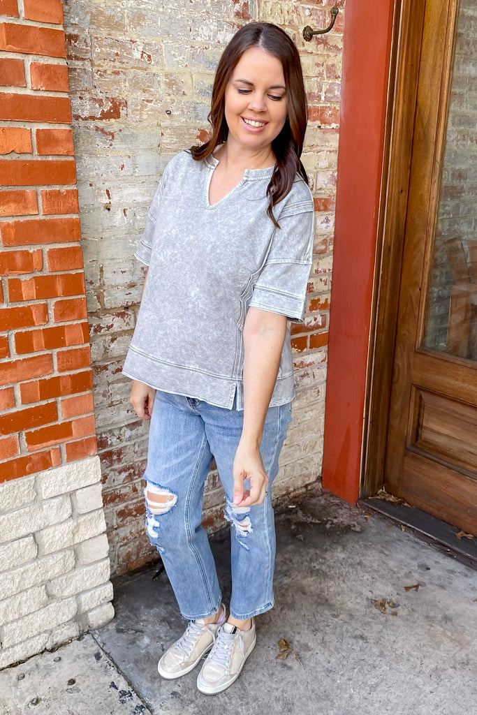 Around the World Grey Top - Lyla's: Clothing, Decor & More - Plano Boutique