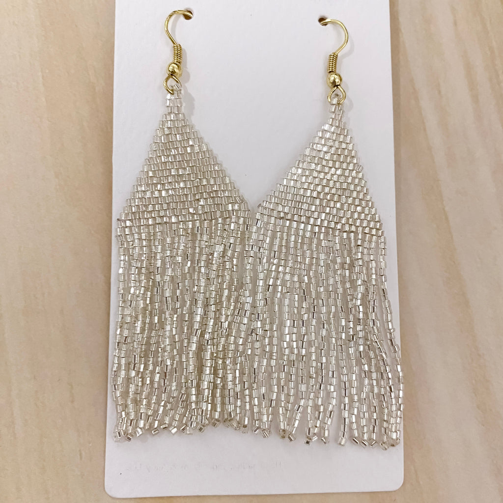 Lexie Solid Beaded Fringe Earrings Silver by Ink & Alloy - Lyla's: Clothing, Decor & More - Plano Boutique