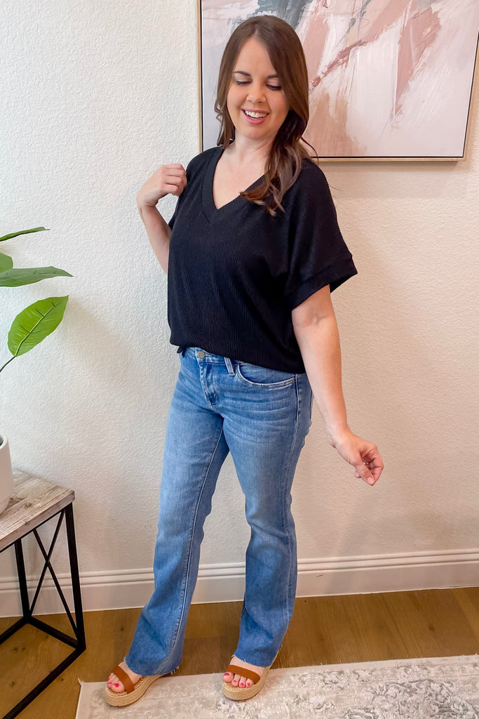 The Weekend Wanderer Ribbed Black Top - Lyla's: Clothing, Decor & More - Plano Boutique