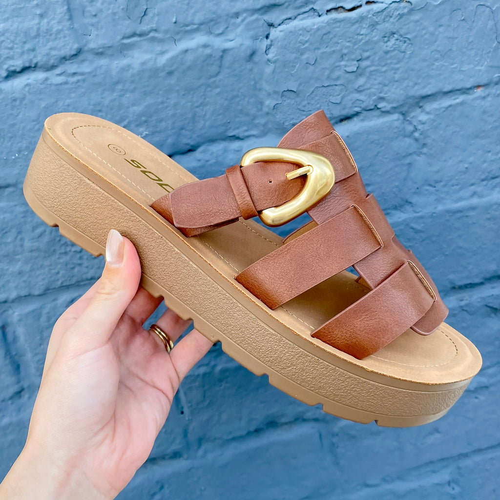 Cedric Buckle Cognac Sandal - Lyla's: Clothing, Decor & More - Plano Boutique