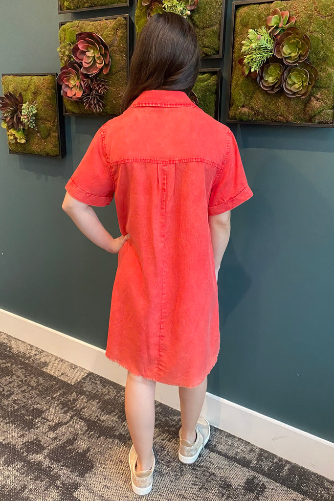 In Love Washed Denim Red Dress - Lyla's: Clothing, Decor & More - Plano Boutique