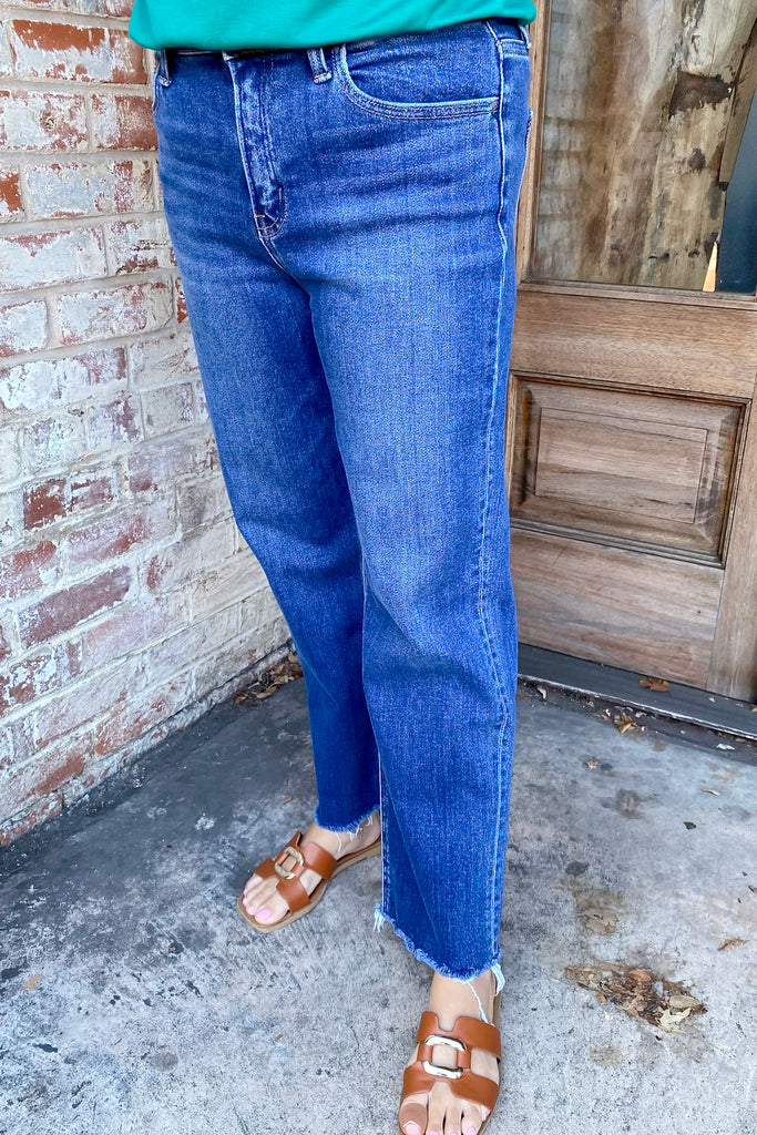Victoria Love So True High Rise Uneven Raw Hem Crop Straight Jeans by Vervet - Lyla's: Clothing, Decor & More - Plano Boutique