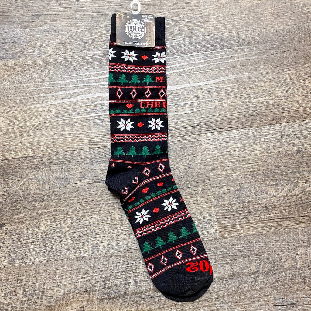 1902 Holiday Transit Crew Mens Socks - Lyla's: Clothing, Decor & More - Plano Boutique