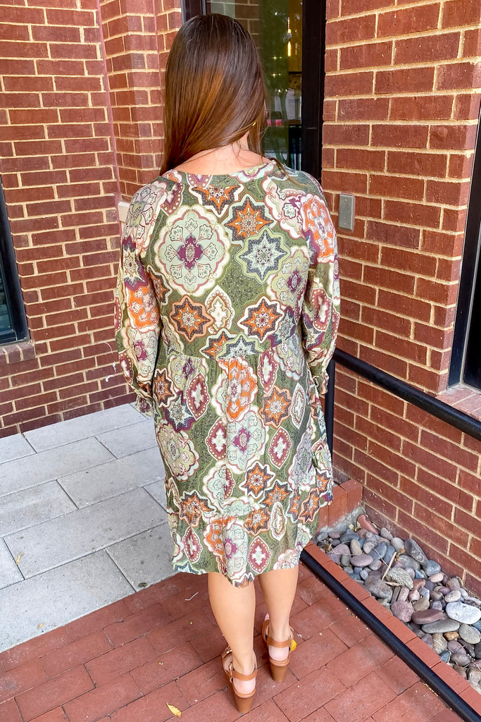 Forward Thinking Mosaic Abstract Print Olive Dress - Lyla's: Clothing, Decor & More - Plano Boutique
