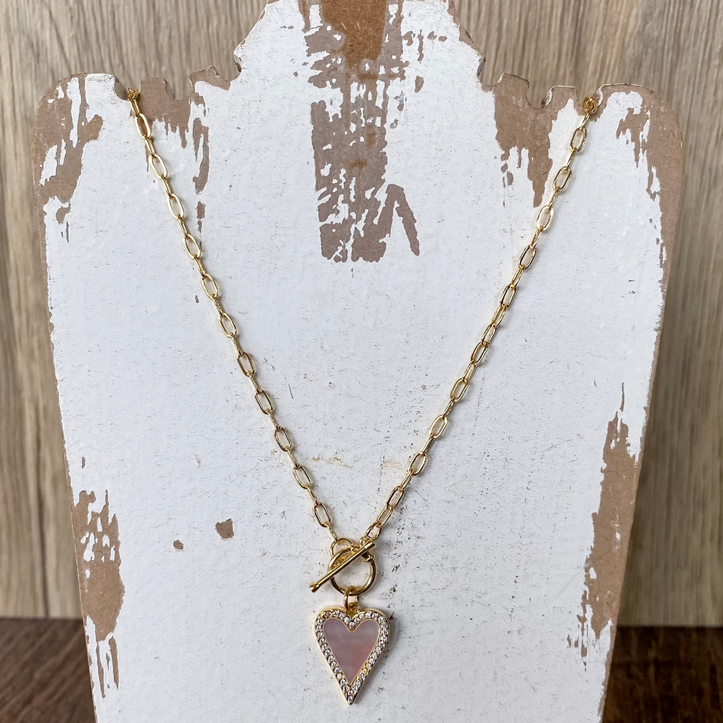 MOP Pave Heart Toggle Pendant Necklace - Lyla's: Clothing, Decor & More - Plano Boutique