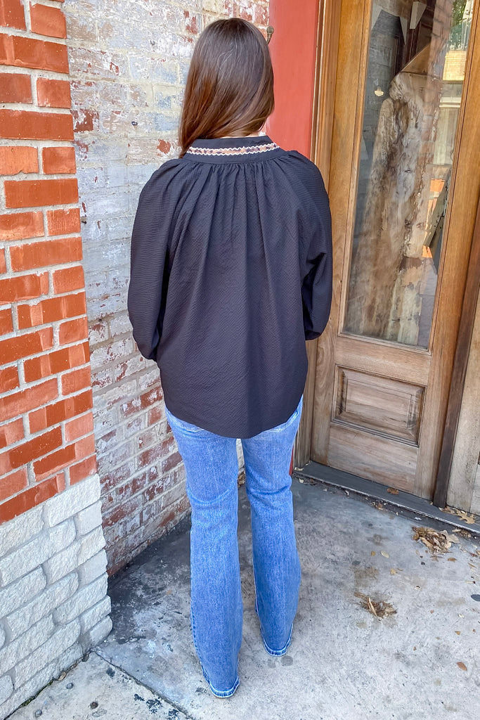 Touch of Wild Leopard Detail Black Top - Lyla's: Clothing, Decor & More - Plano Boutique