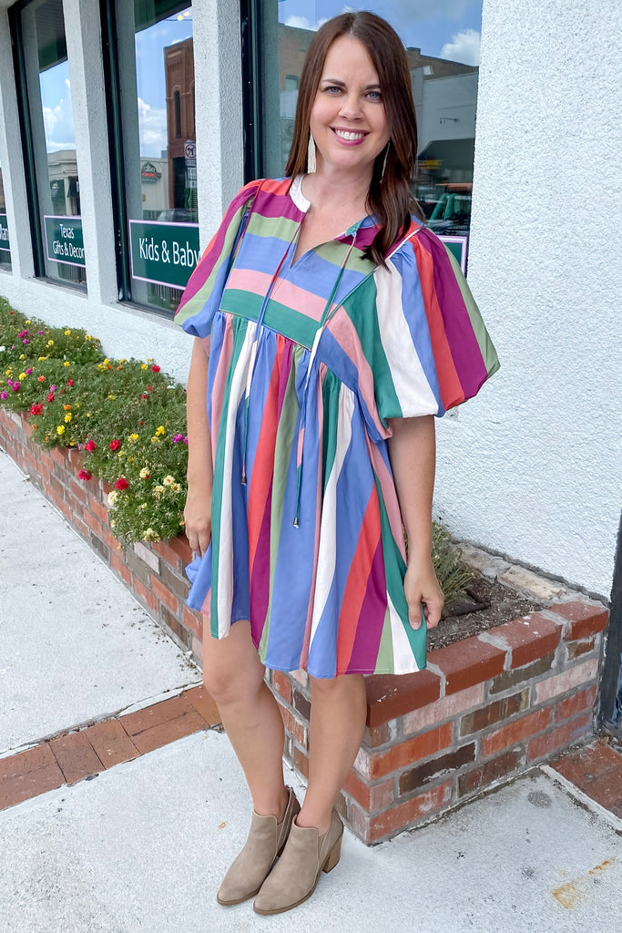 Center Of The Ring Denim Plum Multi Colored Dress - Lyla's: Clothing, Decor & More - Plano Boutique