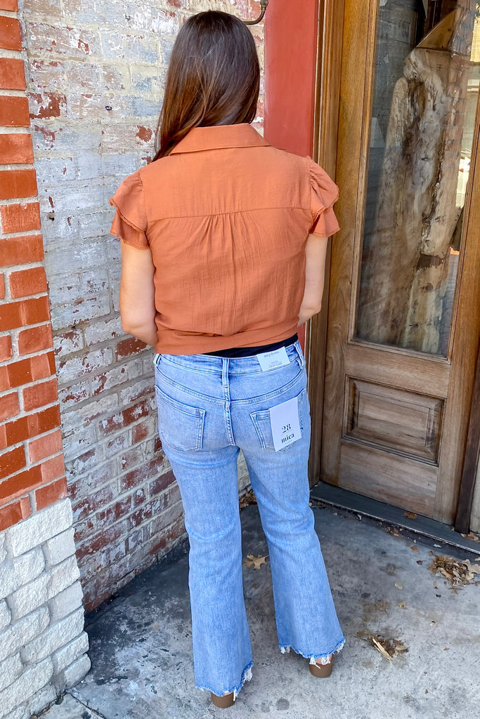 Moscato High Rise Uneven Hemline Cropped Flare by Mica - Lyla's: Clothing, Decor & More - Plano Boutique