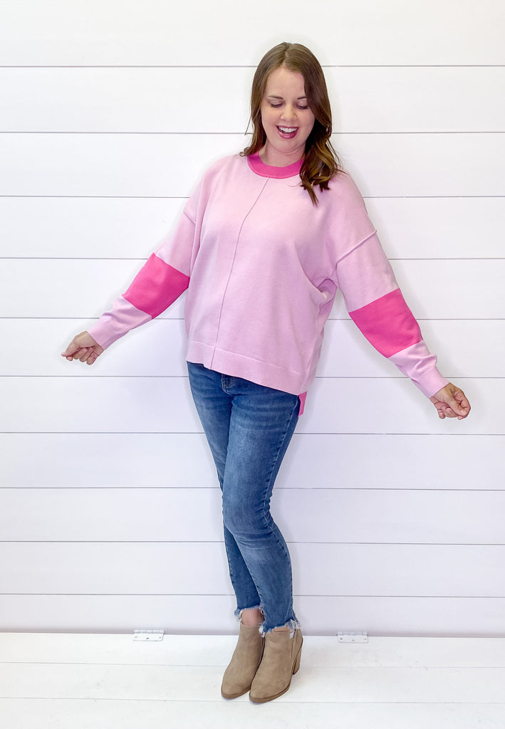 All About Pink Colorblock Sweater - Lyla's: Clothing, Decor & More - Plano Boutique