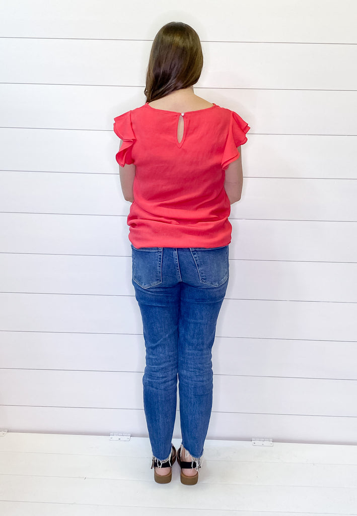 Coral Layered Ruffle Cap Sleeve Top - Lyla's: Clothing, Decor & More - Plano Boutique