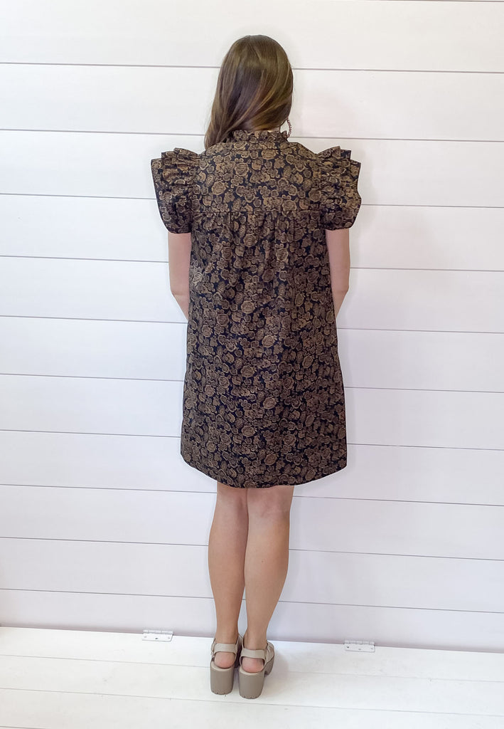 Black and Gold Print Tunic Dress - Lyla's: Clothing, Decor & More - Plano Boutique