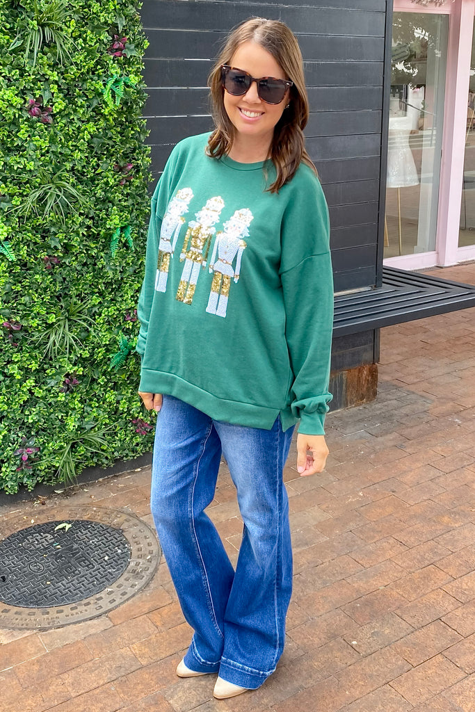 Alpine Nutcracker Sequin Green Sweatshirt - Lyla's: Clothing, Decor & More - Plano Boutique