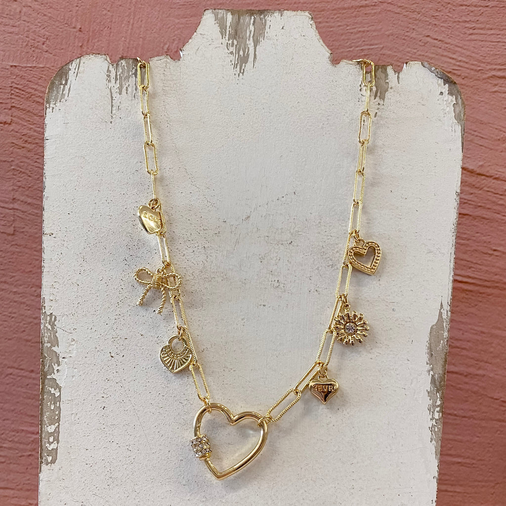 Gold Chain With Rhinestone Hearts And Bows - Lyla's: Clothing, Decor & More - Plano Boutique