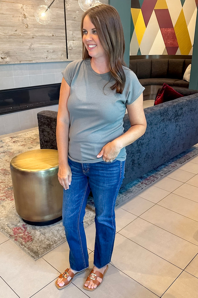 Still the One Fitted Olivine Top - Lyla's: Clothing, Decor & More - Plano Boutique