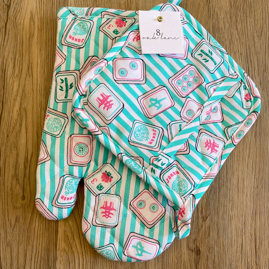 Mahjong Stripe Oven Mitt Set - Lyla's: Clothing, Decor & More - Plano Boutique